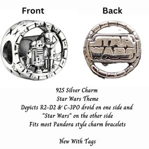 925 Silver Star Wars charm, R2-D2 & C-3PO, fits most Pandora charm bracelets
